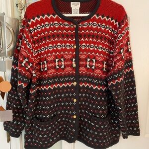 VTG Liz Baker Sweater Womens 1X Nordic Star Cardigan Jacket Red Black